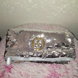 IMAN silver sequin fold over evening purse